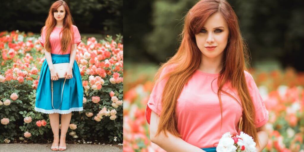 avon tričko áčková folk sukňa outfit fashion blogerka ruže romantický