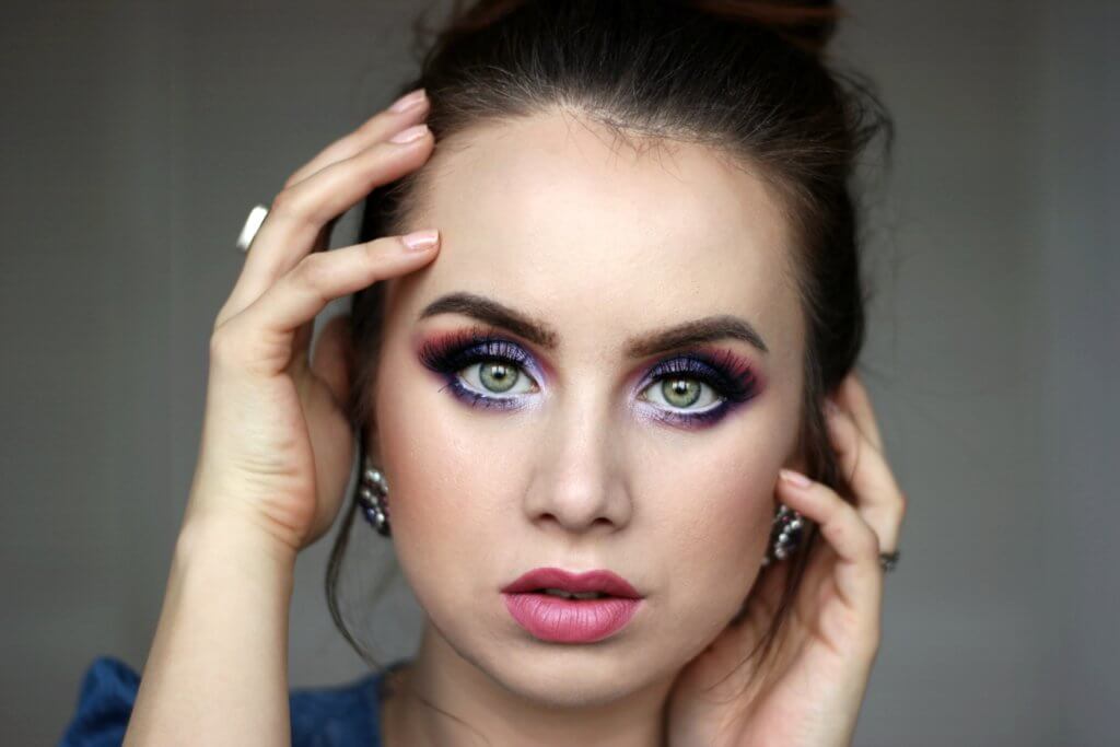 líčenie líčení vizáž inspirace makeup purple fialové glitter metalické juvias place the magic blog blogerka zelené oči green eyes