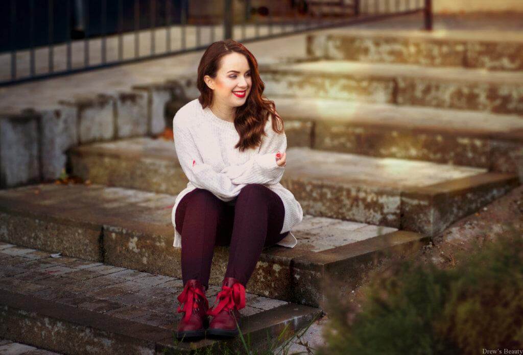 podvodnik stolar blog blogerka roka móda inšpirácia biely sveter F&F bordové topánky cellbes
