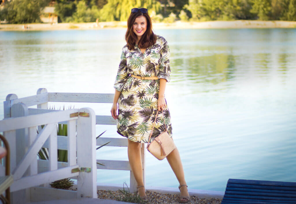 ľanové šaty ľan letné šaty leto džungla jungle zelené listy mango košariská blogerka modelka